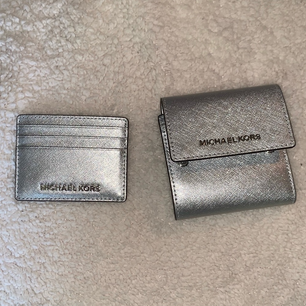 Silver Michael Kors Mini Wallet & Tall Card Case